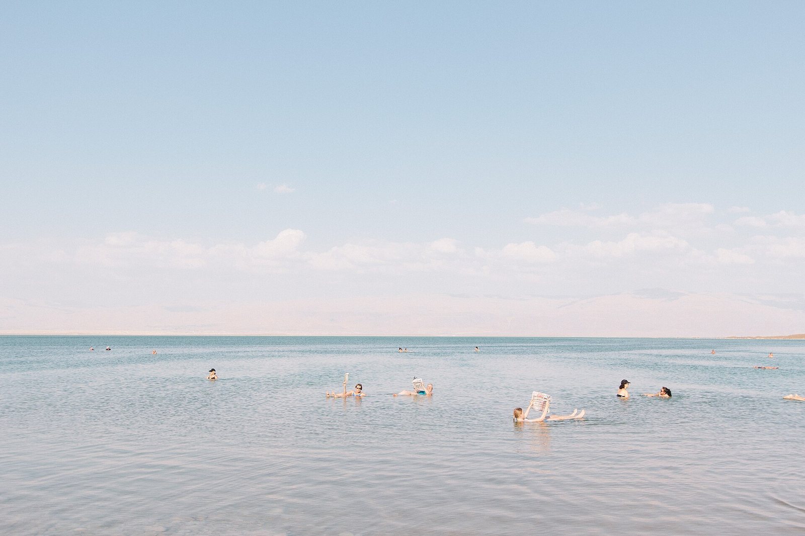 A person floating in the Dead Sea